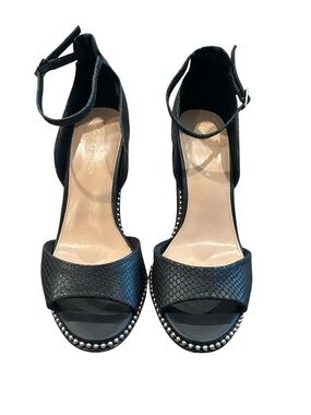 BCBGeneration Black Studded Open-Toe Ankle-Strap Heels